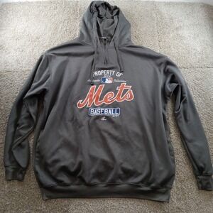 New York Mets Sweatshirt Mens 2XLT Gray Majestic MLB Authentic 1/4 Zip‎ Hoodie